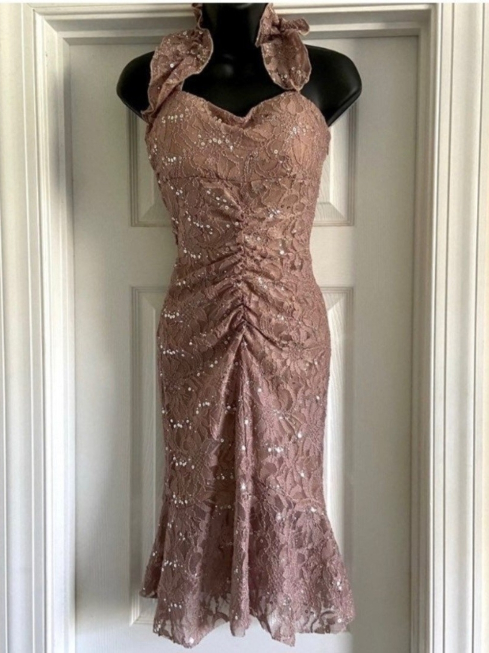 Jump- Dusty Rose Lace Halter Midi Dress